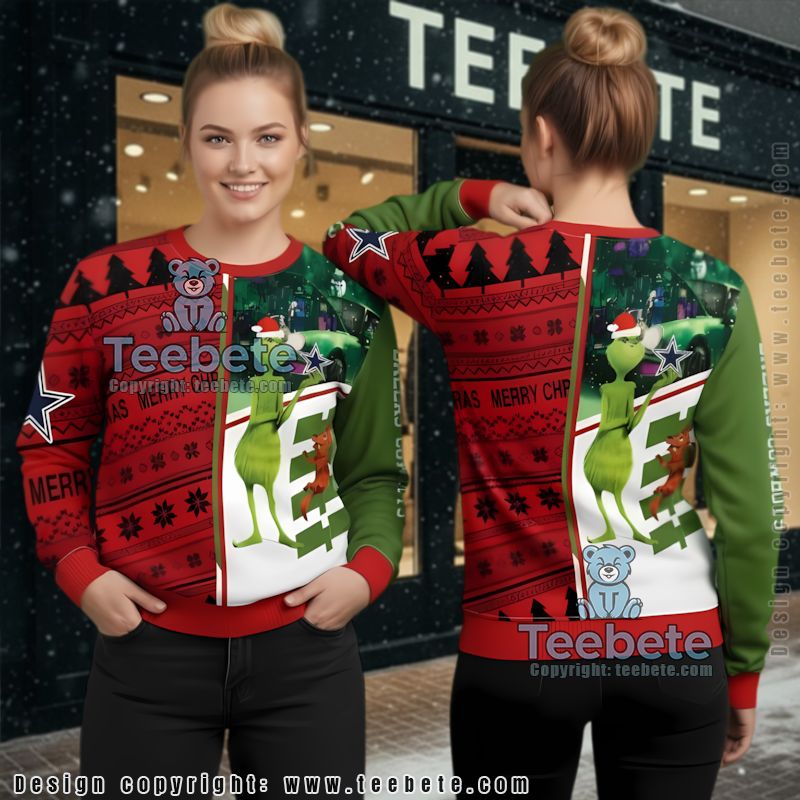 Dallas Cowboys The Grinch And Dog Max Womens Ugly Xmas Sweater Red Dallas Cowboys The Grinch And Dog Max Womens Ugly Xmas Sweater Red