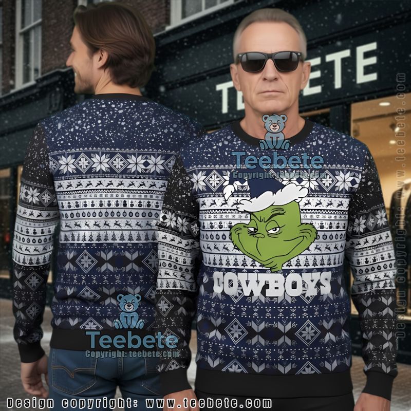 Dallas Cowboys The Grinch Face Ugly Holiday Sweater Blue