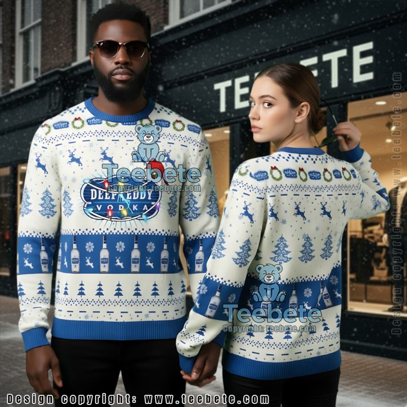 Deep Eddy Vodka Ugly Christmas Sweater Reindeer Snowy Night Jumper