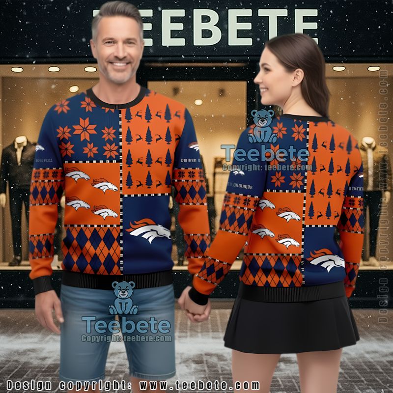 Denver Broncos Autumn Ugly Christmas Sweatshirt Womens Orange Blue