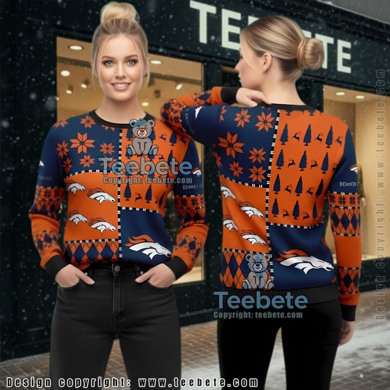 Denver Broncos Autumn Ugly Christmas Sweatshirt Womens Orange Blue Denver Broncos Autumn Ugly Christmas Sweatshirt Womens Orange Blue