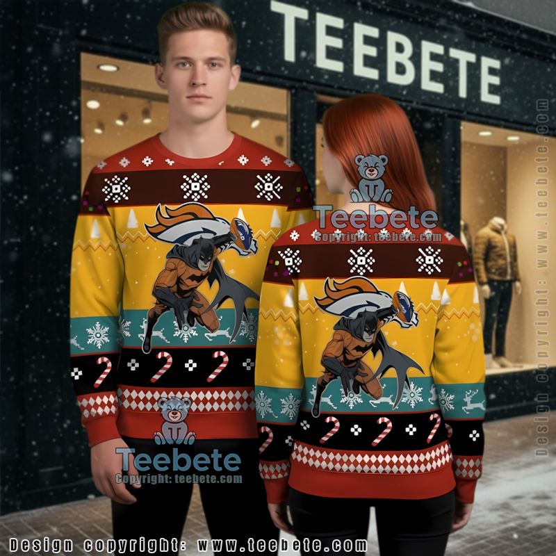 Denver Broncos Batman Ugly Christmas Sweatshirt Men Black Red