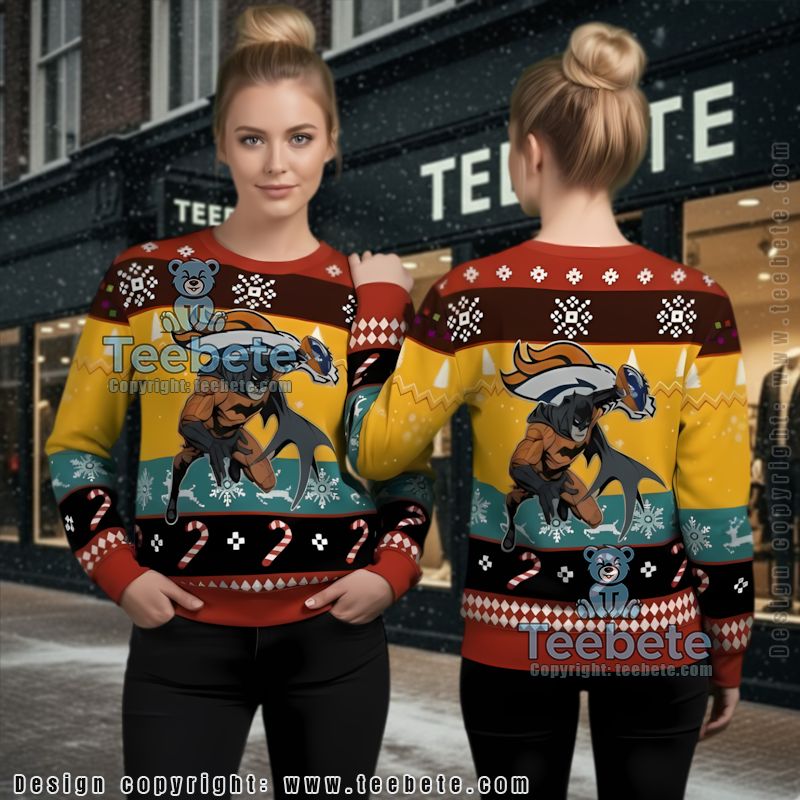 Denver Broncos Batman Ugly Christmas Sweatshirt Men Black Red Denver Broncos Batman Ugly Christmas Sweatshirt Men Black Red