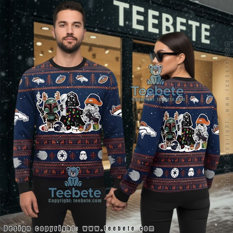 Denver Broncos Boba Fett Darth Vader Ugly Christmas Sweater Blue