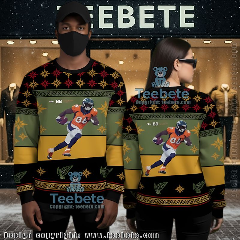 Denver Broncos Demaryius Thomas Ugly Christmas Sweater Black Yellow