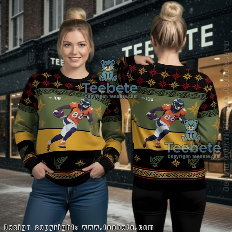 Denver Broncos Demaryius Thomas Ugly Christmas Sweater Black Yellow Version 2 Denver Broncos Demaryius Thomas Ugly Christmas Sweater Black Yellow Version 2