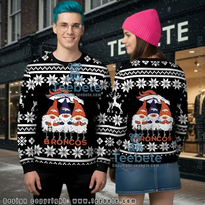 Denver Broncos Gnome Ugly Christmas Sweater Black Cardigan