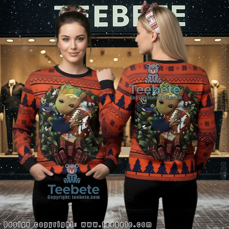Denver Broncos Groot Hug Ugly Christmas Sweater Orange Funny Denver Broncos Groot Hug Ugly Christmas Sweater Orange Funny
