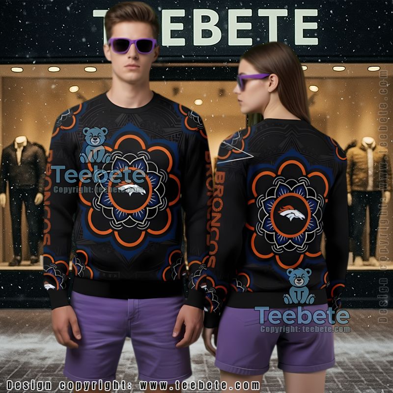 Denver Broncos Mascot Ugly Christmas Sweater Black Orange Holiday Party