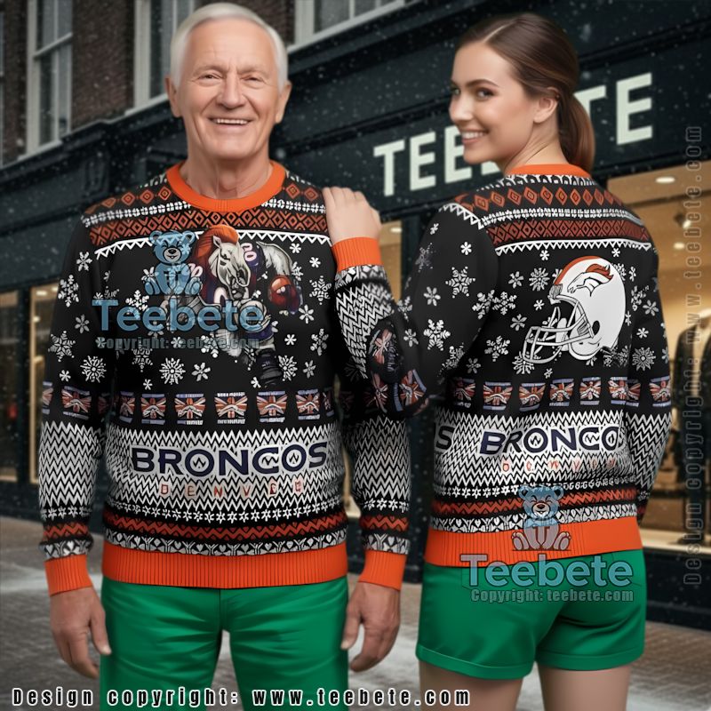 Denver Broncos Mascot Ugly Christmas Sweater Black Orange Holiday Party
