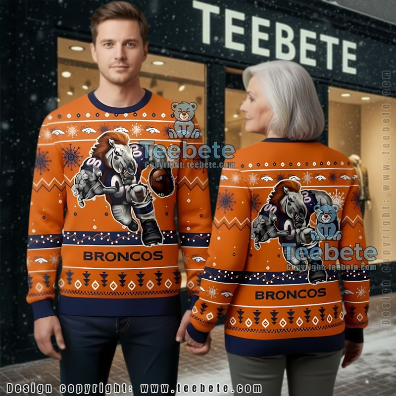 Denver Broncos Mascot Ugly Christmas Sweater Black Orange Holiday Party