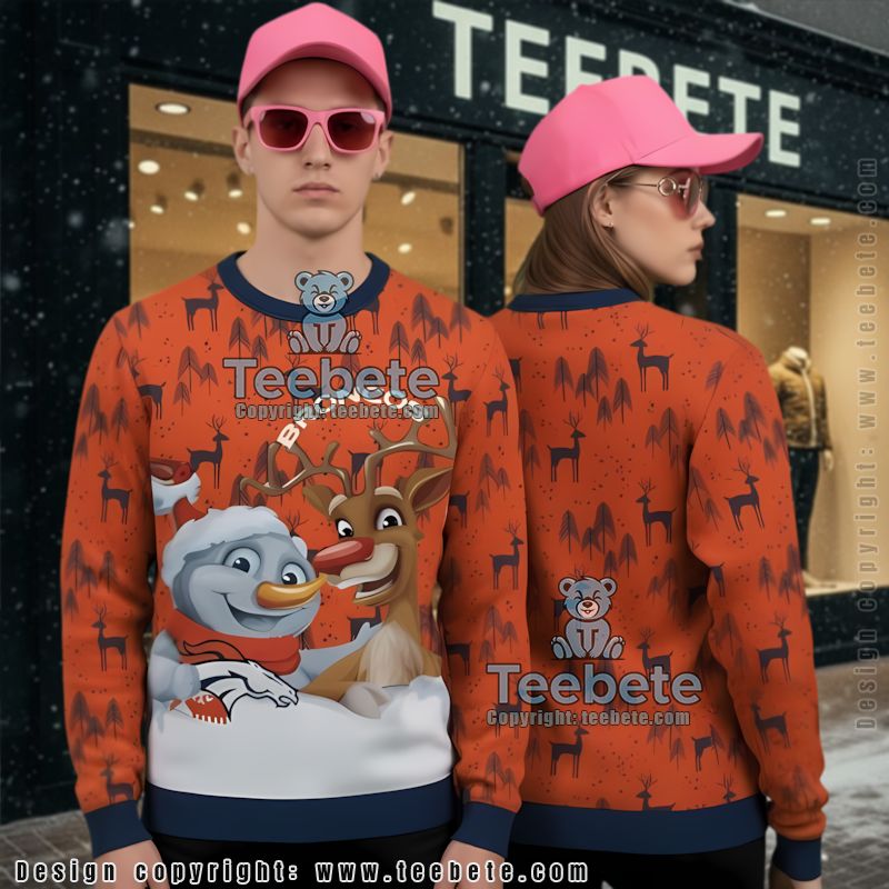 Denver Broncos Rocky Mountain Ugly Christmas Sweater Red White Friends