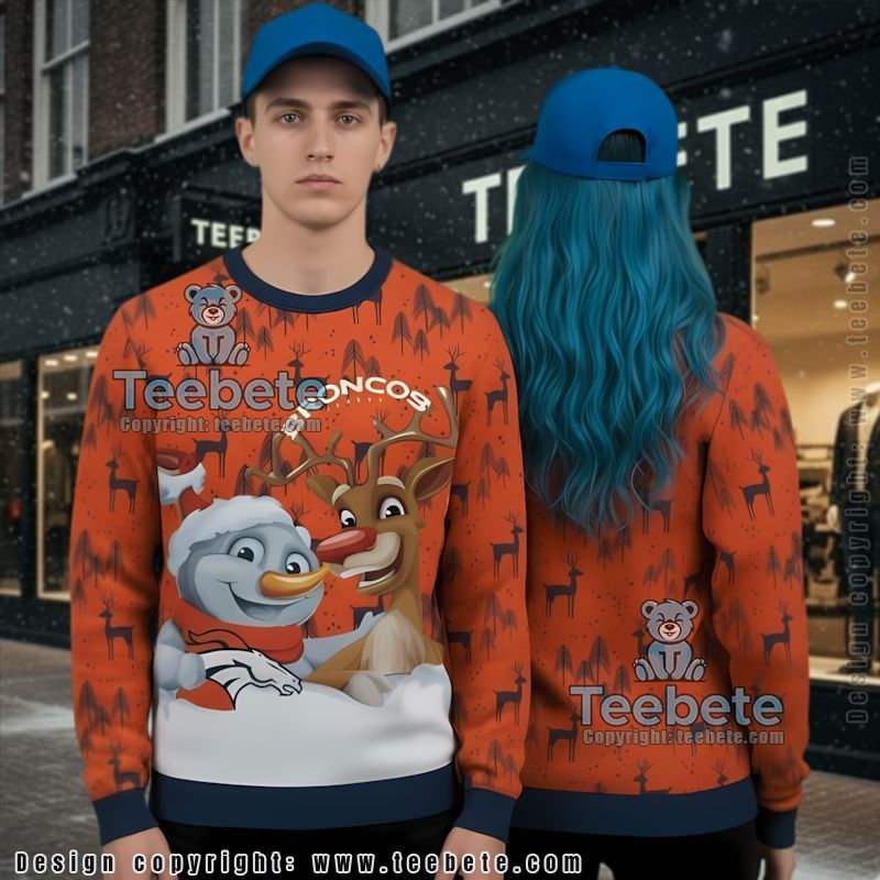 Denver Broncos Reindeer Snowman Ugly Christmas Sweater Orange Cool Holiday Denver Broncos Reindeer Snowman Ugly Christmas Sweater Orange Cool Holiday