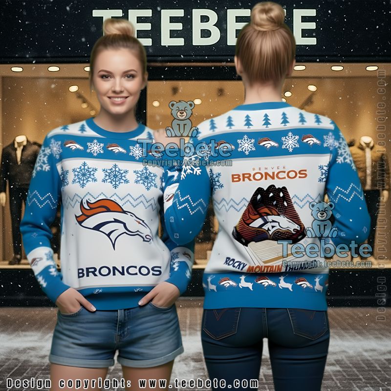 Denver Broncos Rocky Mountain Ugly Christmas Sweater Blue White Ladies Denver Broncos Rocky Mountain Ugly Christmas Sweater Blue White Ladies