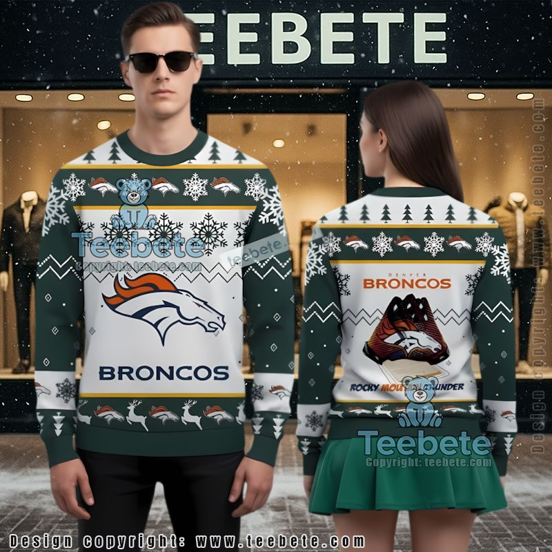 Denver Broncos Rocky Mountain Ugly Christmas Sweater Green White Family