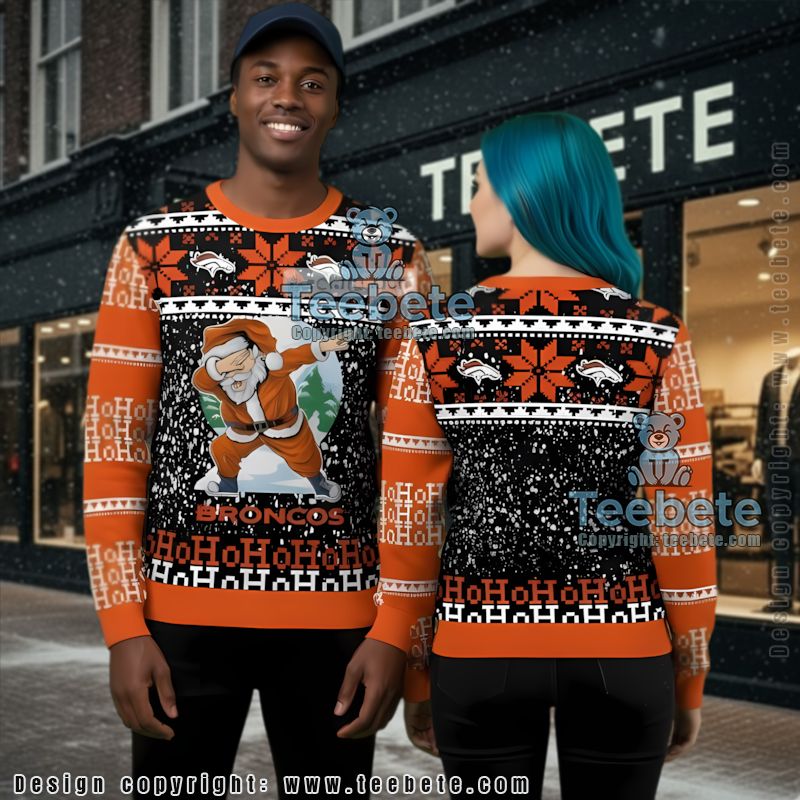 Denver Broncos Santa Claus Ugly Christmas Sweater Black Orange On Sale