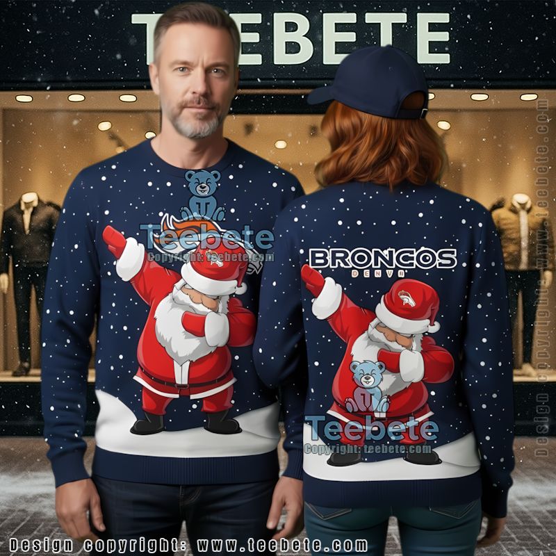 Denver Broncos Santa Claus Ugly Christmas Sweater Blue Red Mens