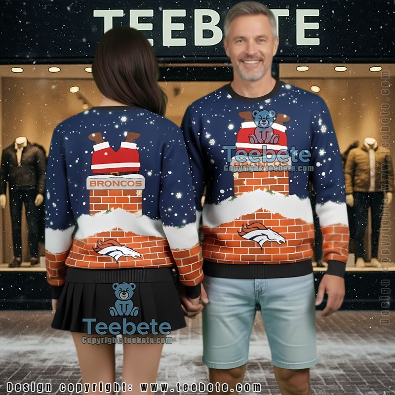 Denver Broncos Santa Claus Ugly Christmas Sweater Orange Blue Xmas Party