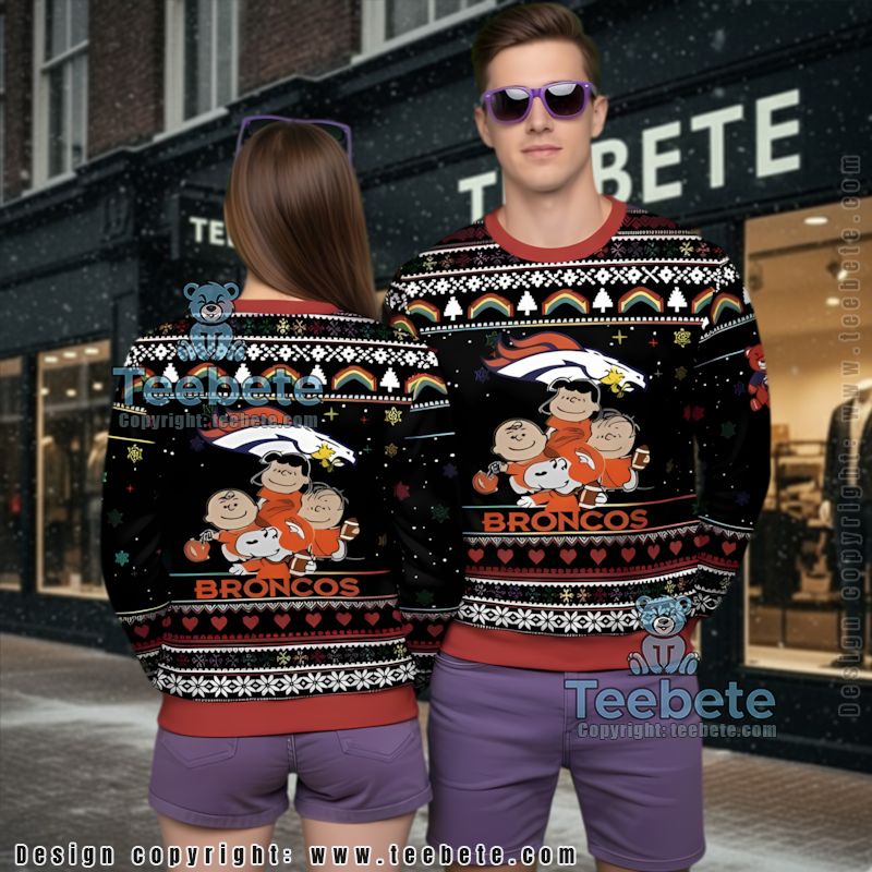 Denver Broncos Snoopy Charlie Brown Ugly Christmas Sweater Black Family