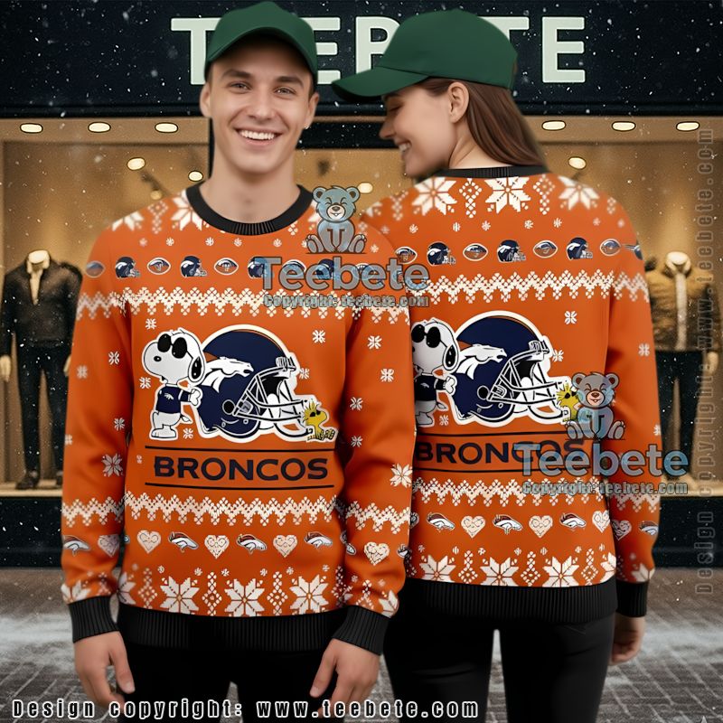 Denver Broncos Snoopy Woodstock Ugly Christmas Sweater Orange Naughty