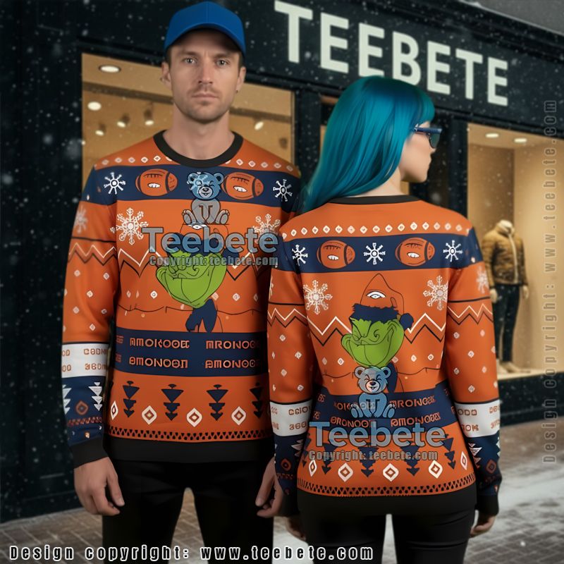 Denver Broncos The Grinch Ugly Christmas Sweater Blue Orange Holiday