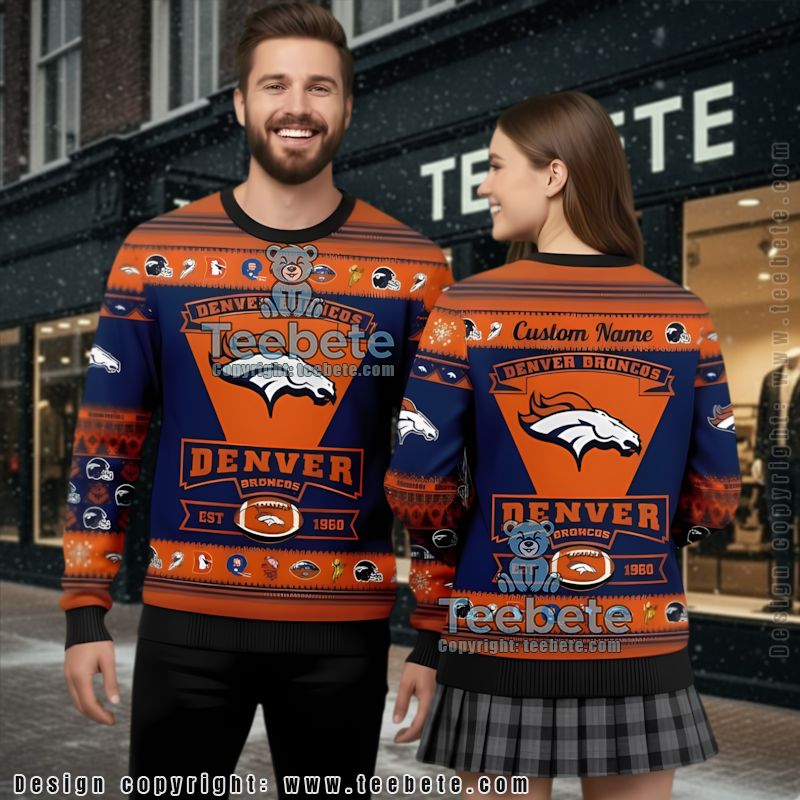 Denver Broncos Ugly Christmas Sweater Cheap Blue Orange