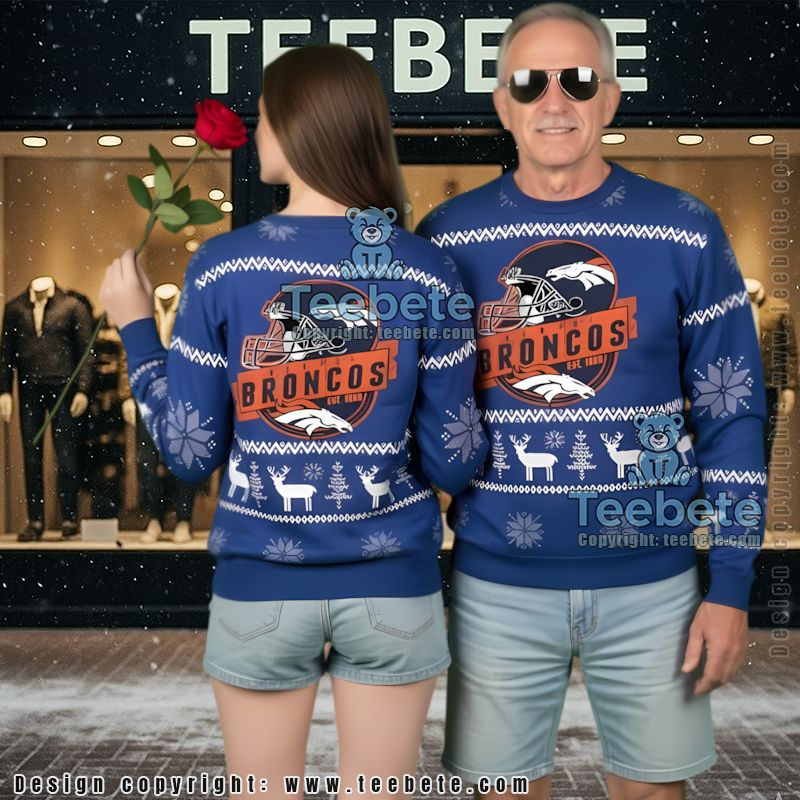 Denver Broncos Ugly Christmas Sweater Family Blue