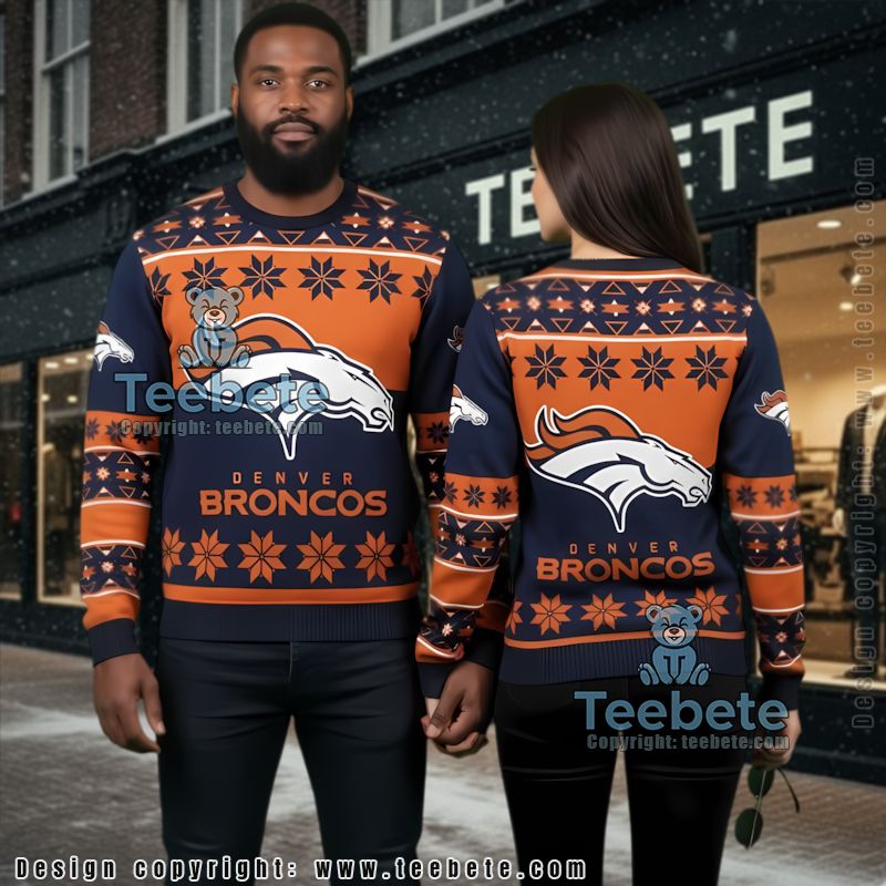 Denver Broncos Ugly Christmas Sweater Family Orange Blue
