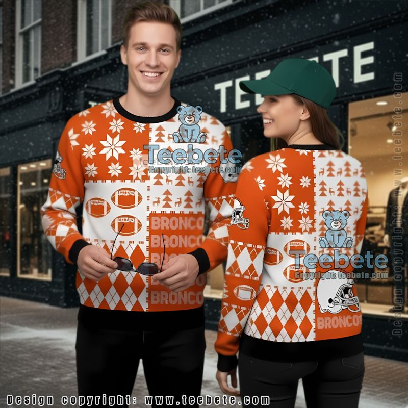 Denver Broncos Ugly Christmas Sweater White Orange Ladies