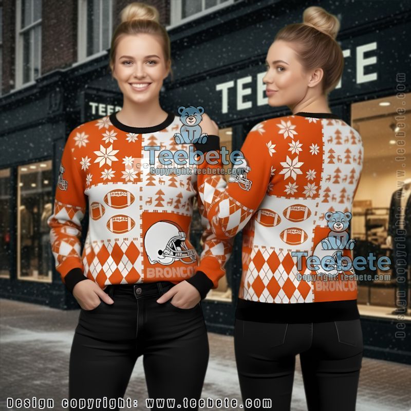 Denver Broncos Ugly Christmas Sweater White Orange Ladies Denver Broncos Ugly Christmas Sweater White Orange Ladies