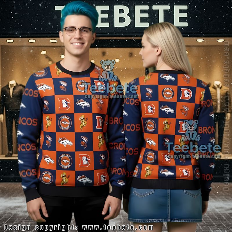 Denver Broncos Ugly Christmas Sweater Womens Blue Orange