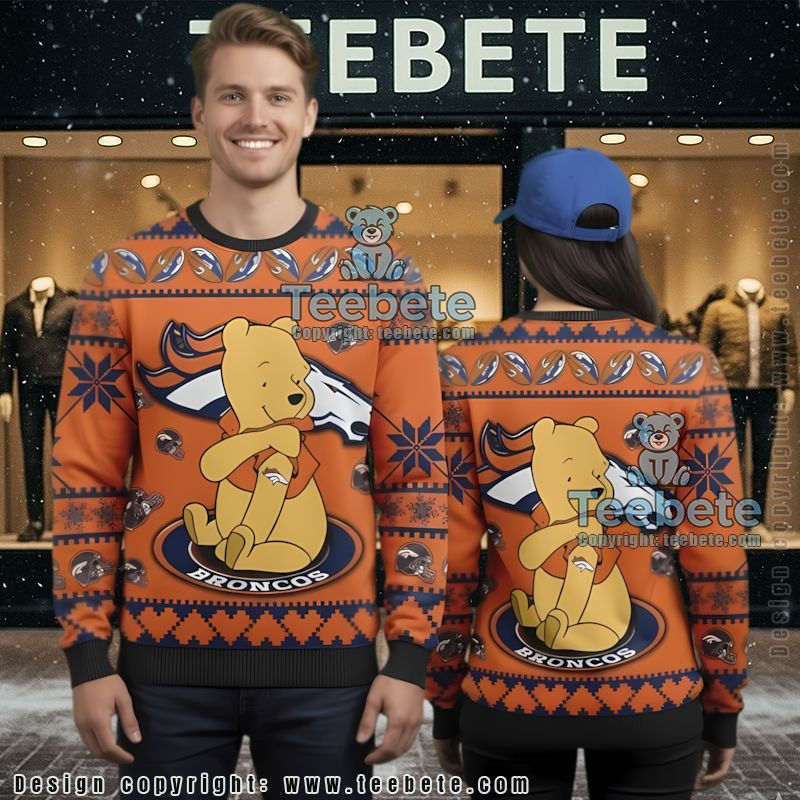 Denver Broncos Winnie The Pooh Ugly Christmas Sweater Orange Couples