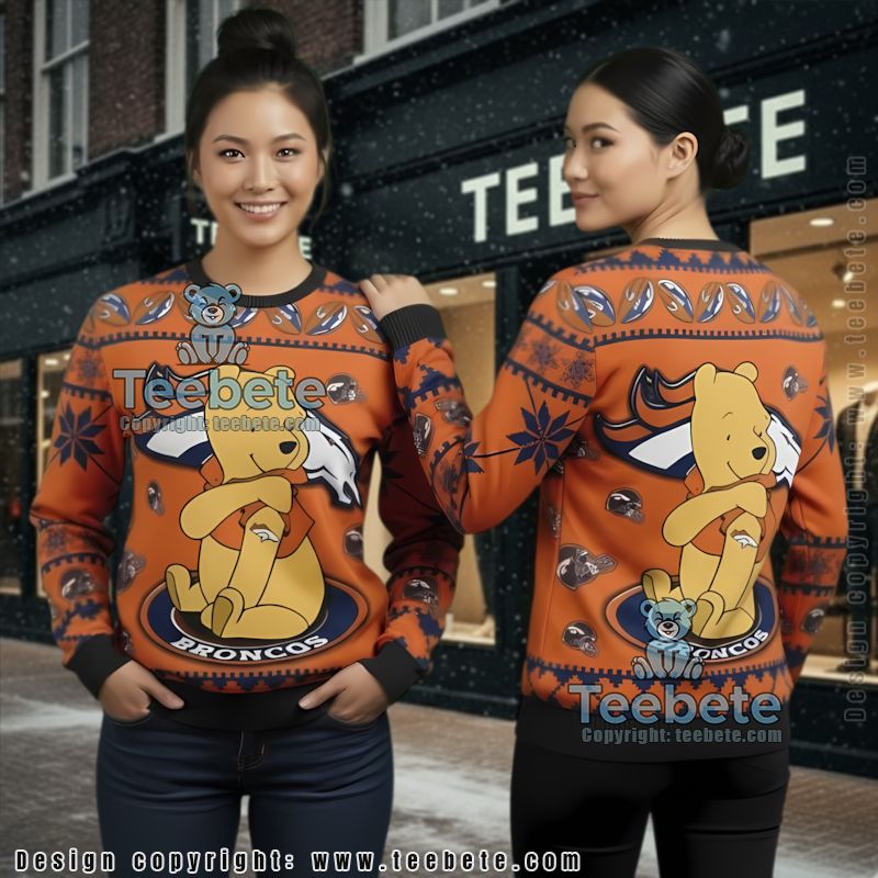 Denver Broncos Winnie The Pooh Ugly Christmas Sweater Orange Couples Denver Broncos Winnie The Pooh Ugly Christmas Sweater Orange Couples