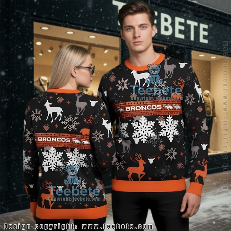 Denver Broncos Winter Ugly Christmas Sweater White Orange Big And Tall