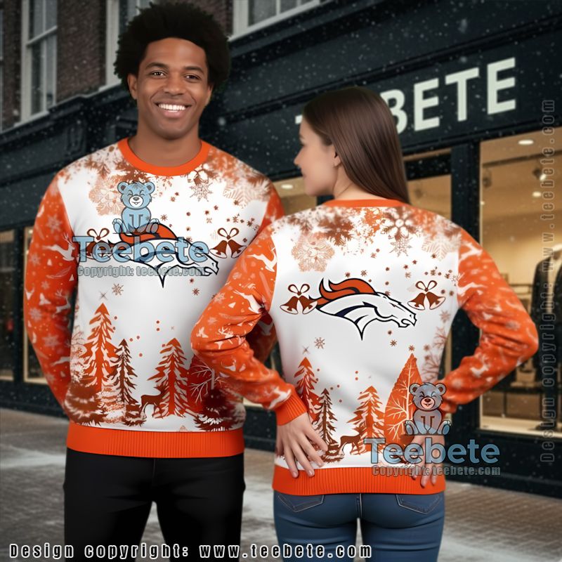 Denver Broncos Winter Ugly Christmas Sweater White Orange Big And Tall