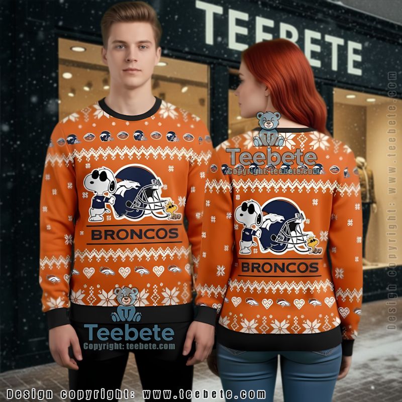 Denver Broncos Winter Ugly Christmas Sweater White Orange Big And Tall
