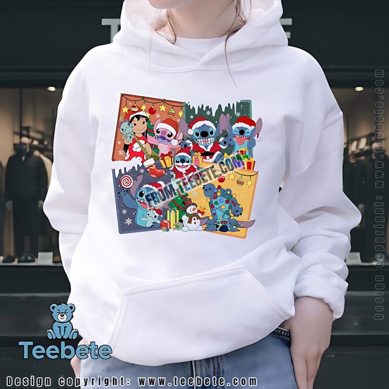 Disney Stitch Santa Hat Hoodie Christmas Panels Gift Disney Stitch Santa Hat Hoodie Christmas Panels Gift