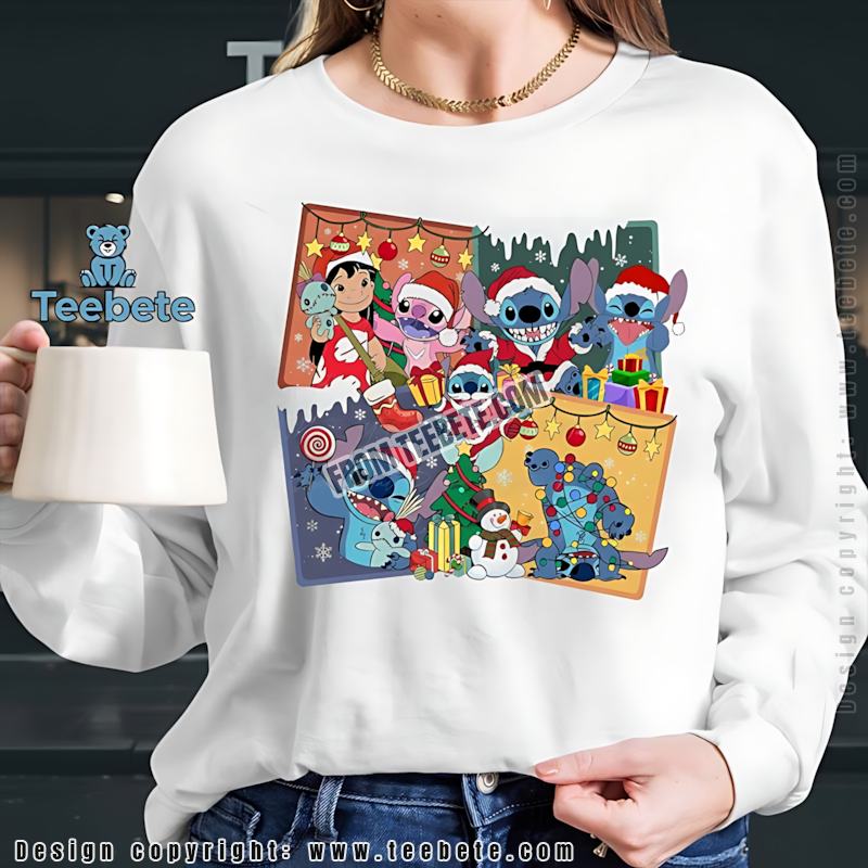 Disney Stitch Santa Hat Long Sleeve Christmas Panels Gift Disney Stitch Santa Hat Long Sleeve Christmas Panels Gift