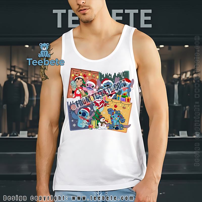 Disney Stitch Santa Hat Tanktop Christmas Panels Gift Disney Stitch Santa Hat Tanktop Christmas Panels Gift