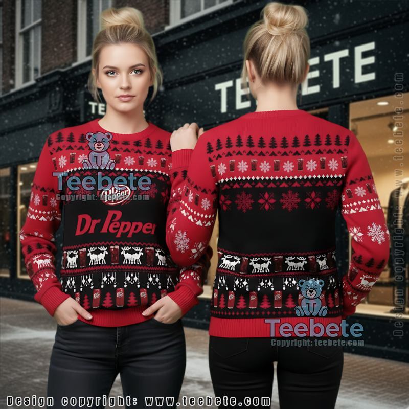 Dr Pepper Ugly Christmas Sweater Red Black Holiday