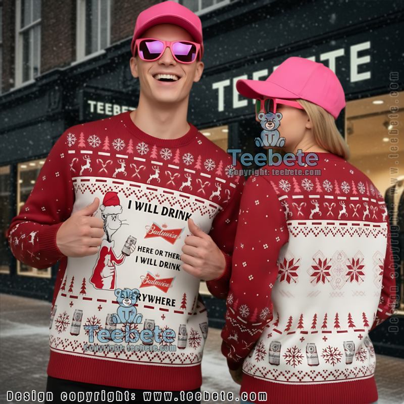 Dr Seuss Parody Ugly Christmas Sweater Budweiser Drinking Theme