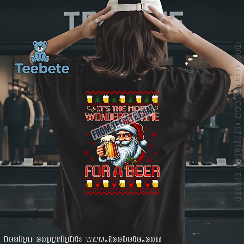 Drinking Santa Christmas Shirt Its The Most Wonderful Time For A Beer