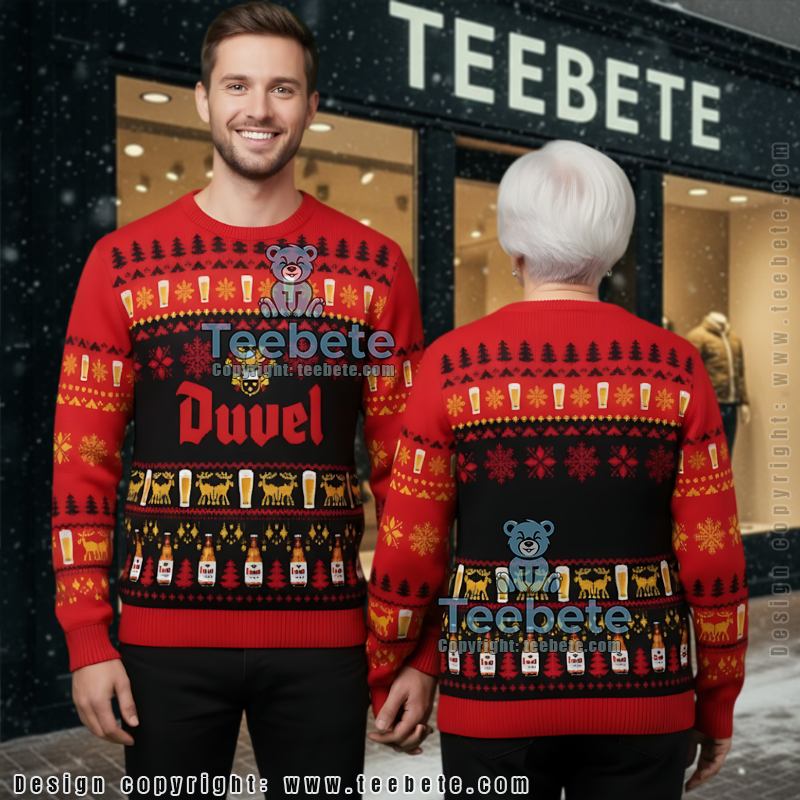 Duvel Beer Ugly Christmas Sweater Funny Holiday Drinking Design