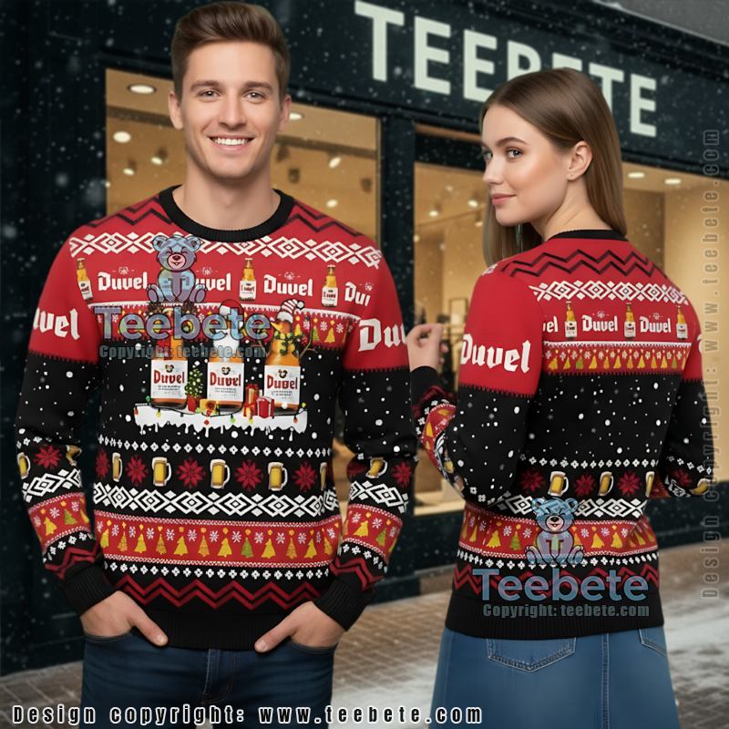 Duvel Beer Ugly Christmas Sweater Santa Claus Drinking Gift Idea