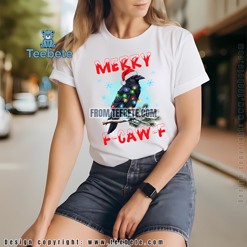 F Caw F Christmas Bird Light Shirt Cute Crow In Green Cloak Holiday