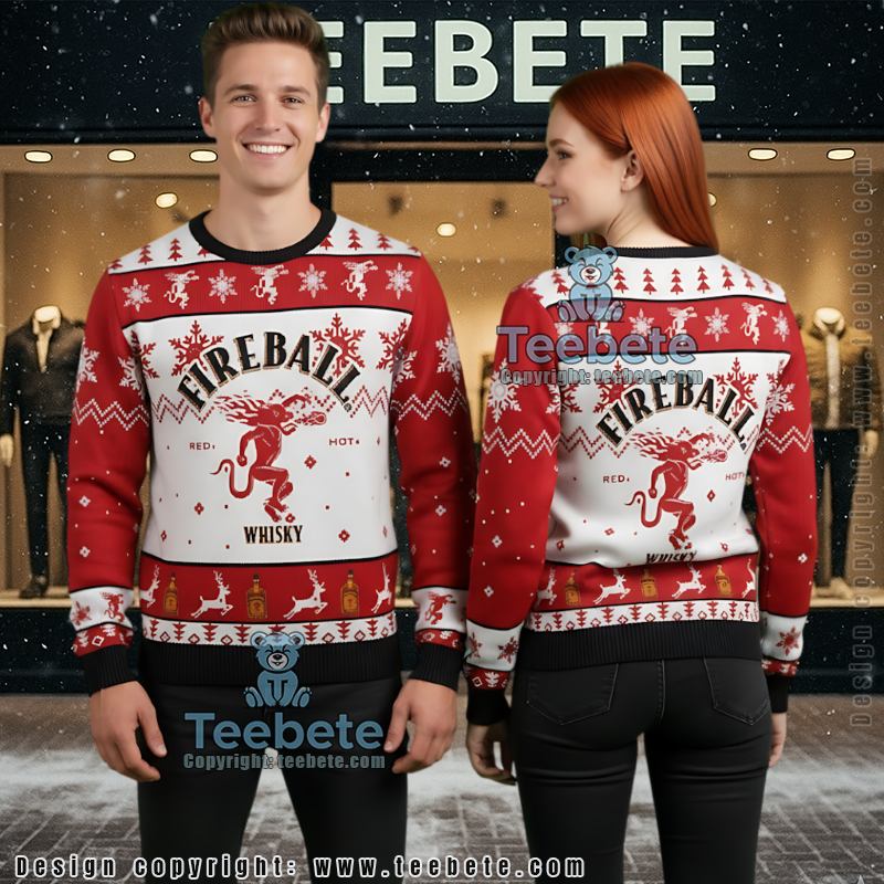 Fireball Ugly Christmas Sweater Funny Hot Whiskey Holiday