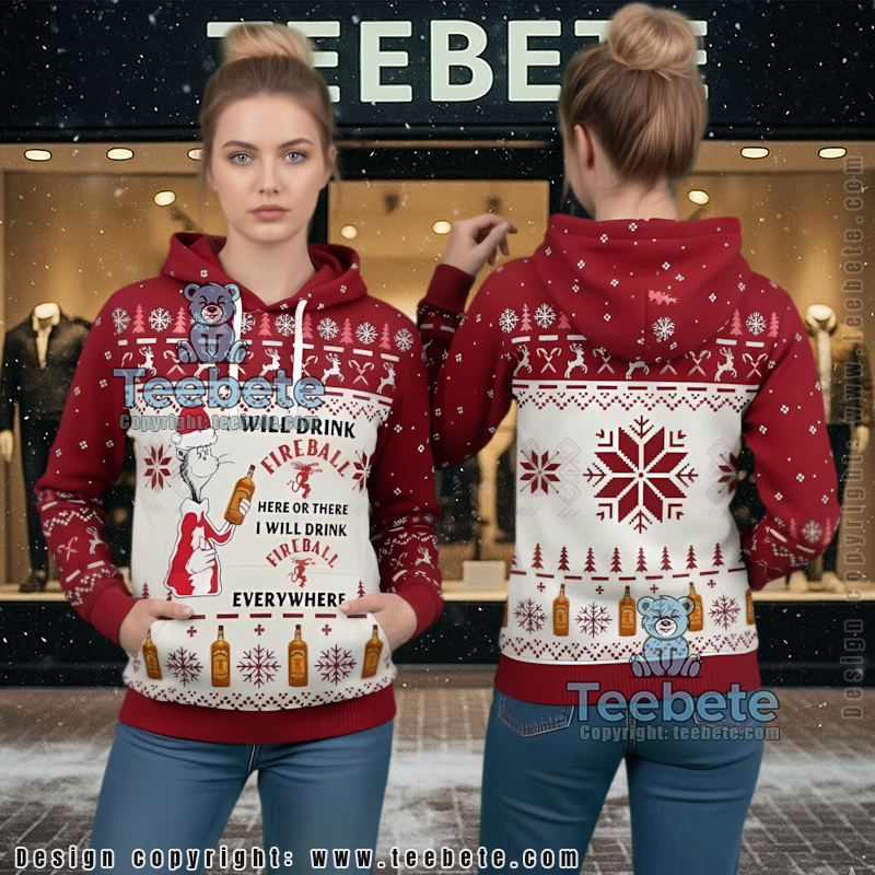 Fireball Whiskey Dr Seuss Parody Ugly Christmas 3D Hoodie