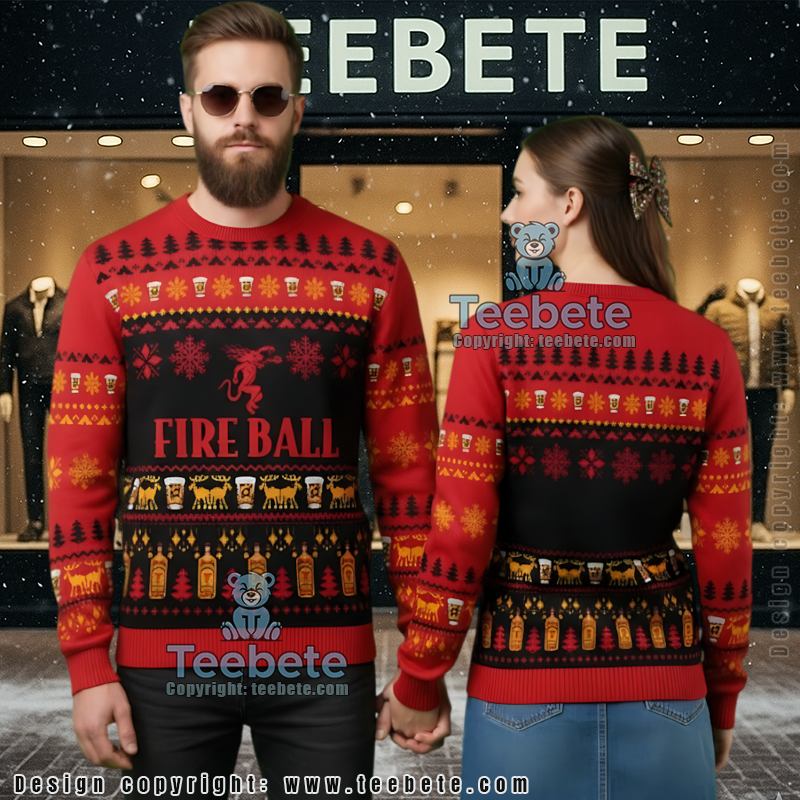 Fireball Whisky Ugly Christmas Sweater Dragon Red Holiday