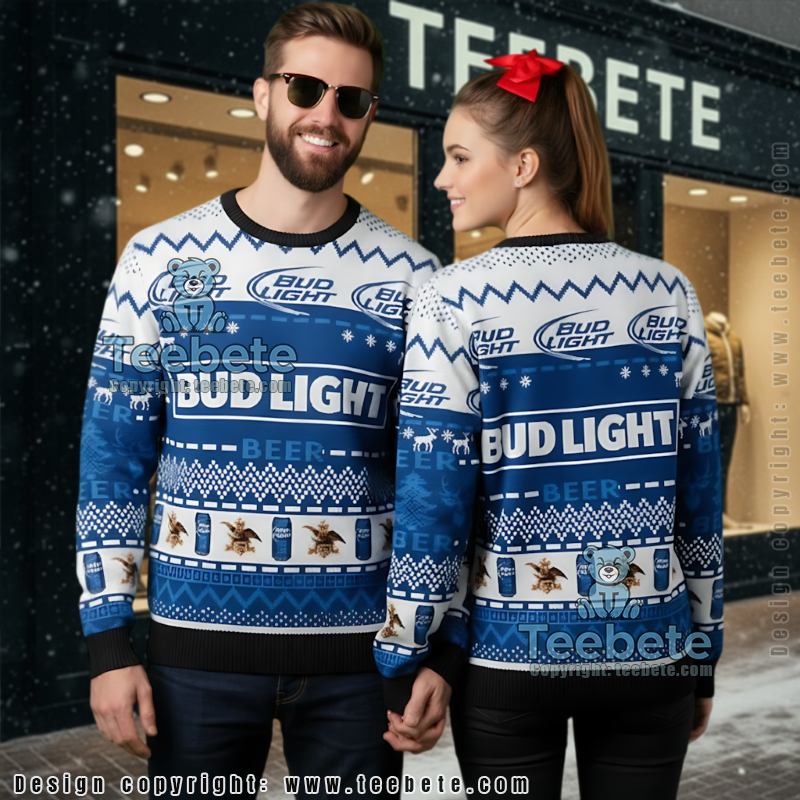 Funny Bud Light Ugly Christmas Sweater Beer Lover