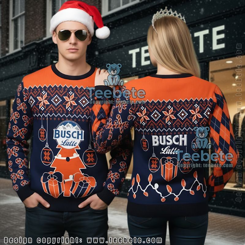 Funny Busch Latte Ugly Christmas Sweater Beer Lover Holiday Party